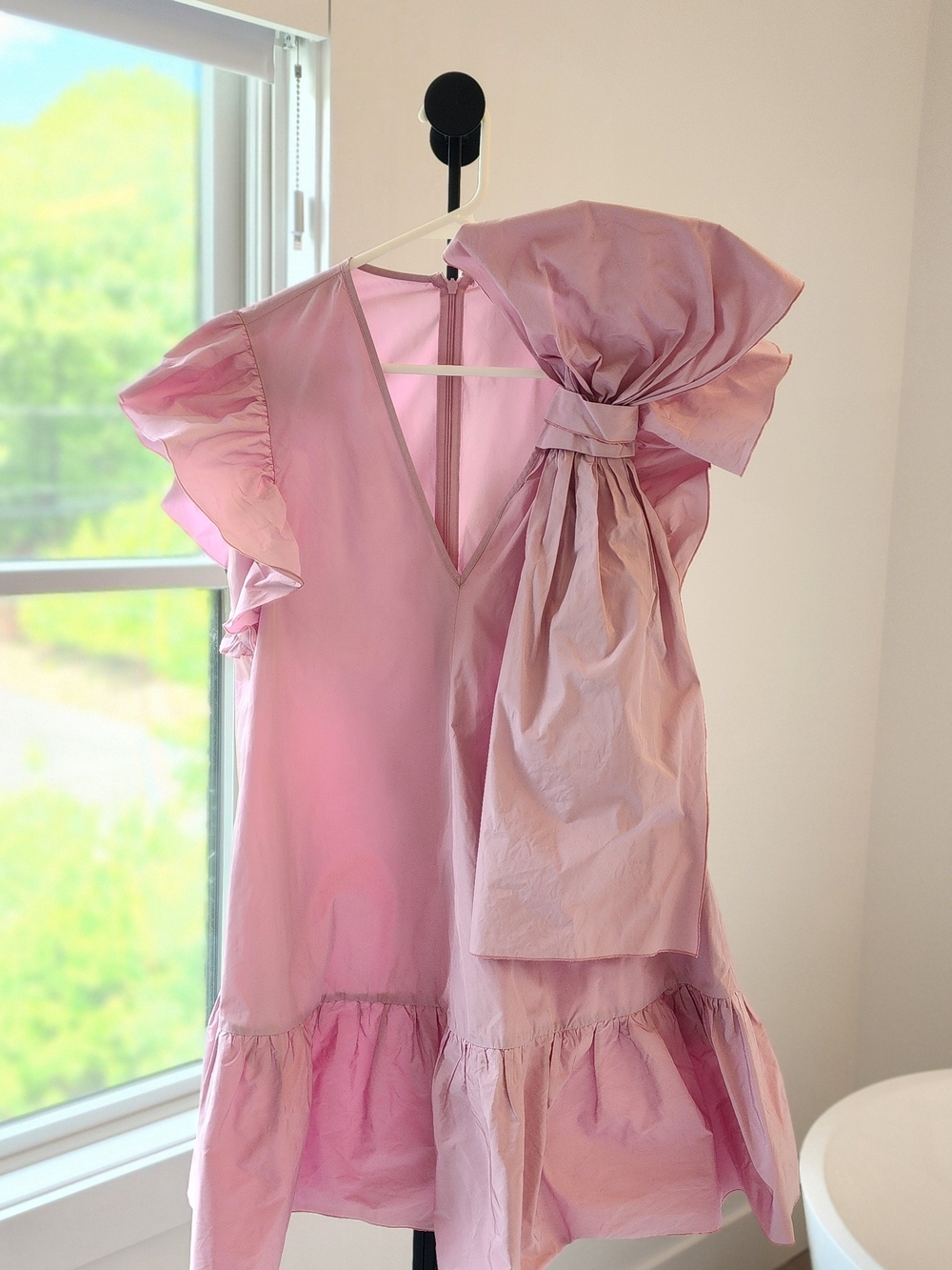 RED Valentino Pink Taffeta Bow Ruffle Mini Dress IT40 Small - Picture 3 of 15